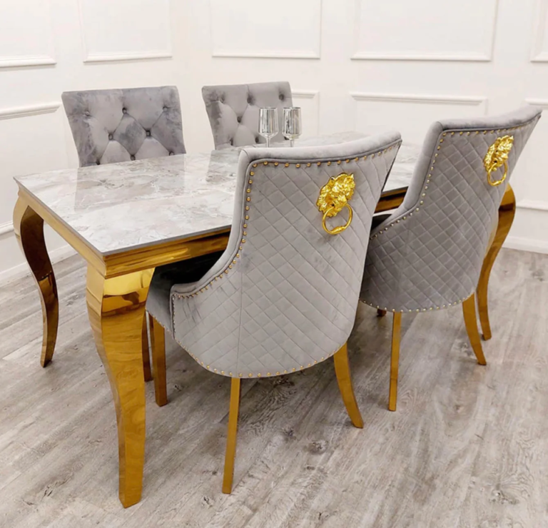 Louis Gold Marble Dining Table With Bentley Gold Chair’s
