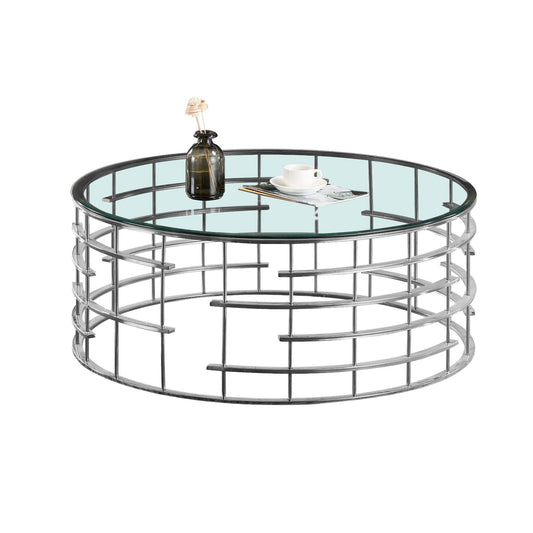 Missouri Round Coffee Table Clear Glass & Silver Frame