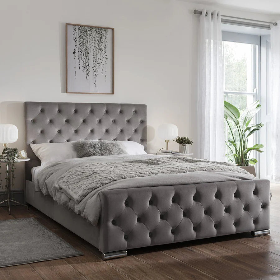 Monaco Velvet Tufted Bed - Storage/Non-Storage