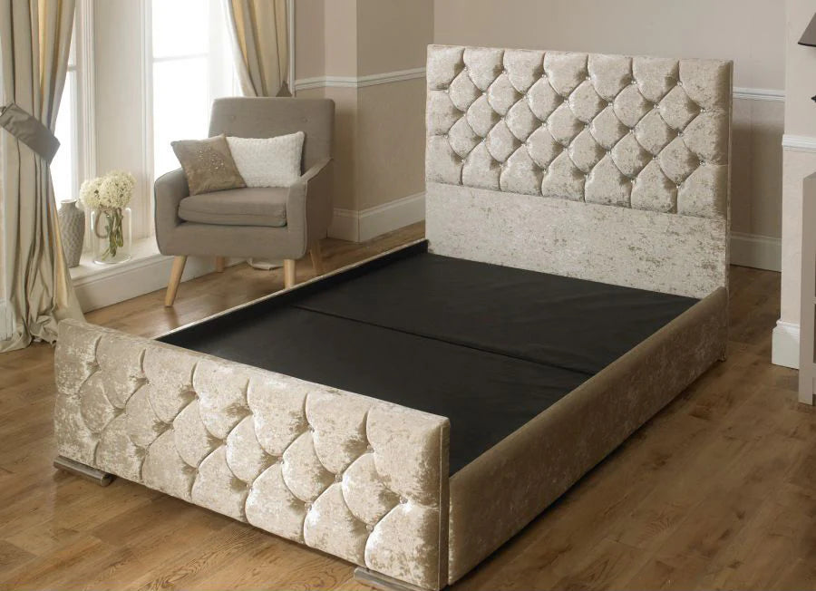 Monaco Velvet Tufted Bed - Storage/Non-Storage
