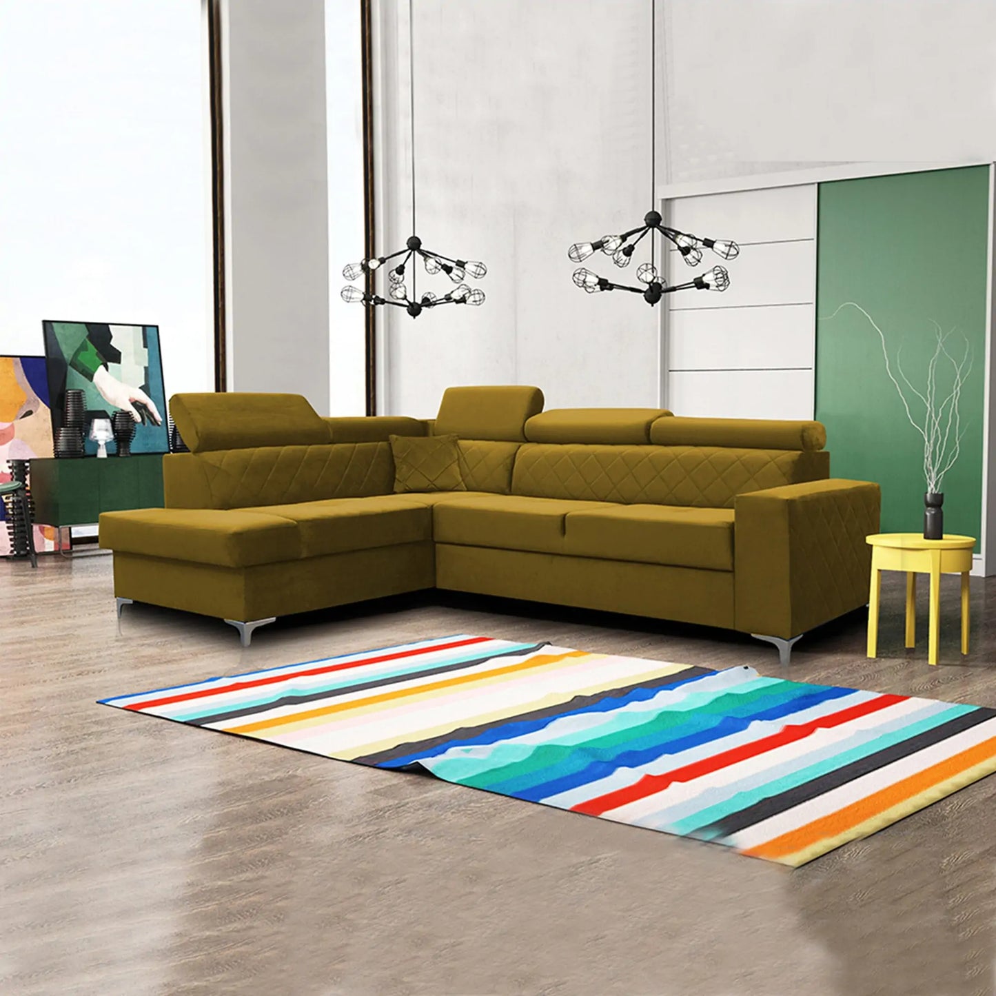 GLOSS CORNER SOFA BED - Black, Blue, Grey, Mustard, Silver, Steel