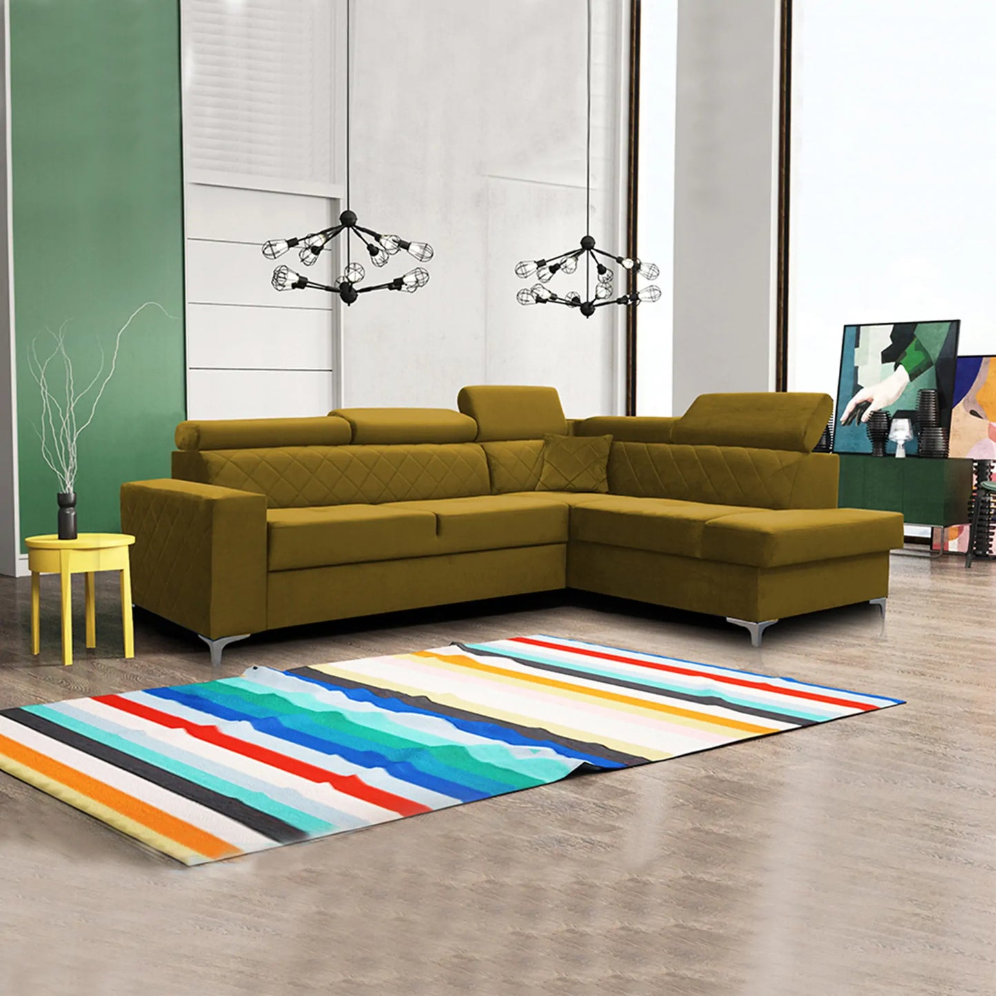 GLOSS CORNER SOFA BED - Black, Blue, Grey, Mustard, Silver, Steel