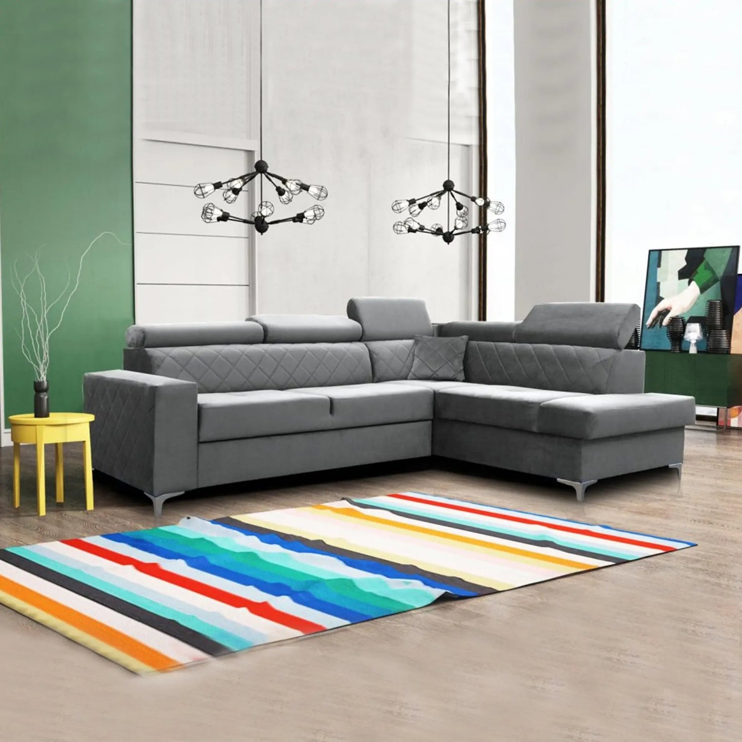 GLOSS CORNER SOFA BED - Black, Blue, Grey, Mustard, Silver, Steel