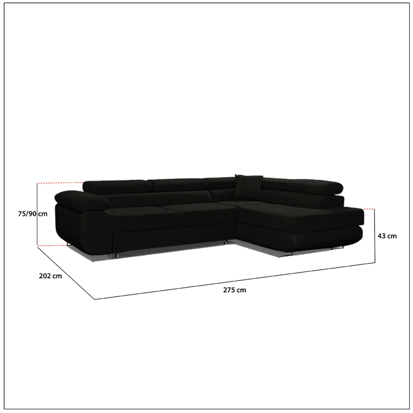 LIDO Corner Sofa Bed - Black, Blue, Brown, Green, Grey, Sky Blue