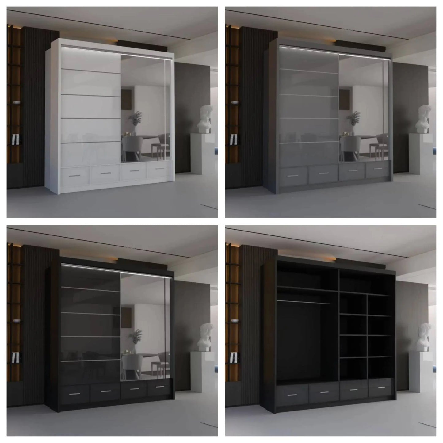 Sycylia Wardrobe - Black, Grey, White