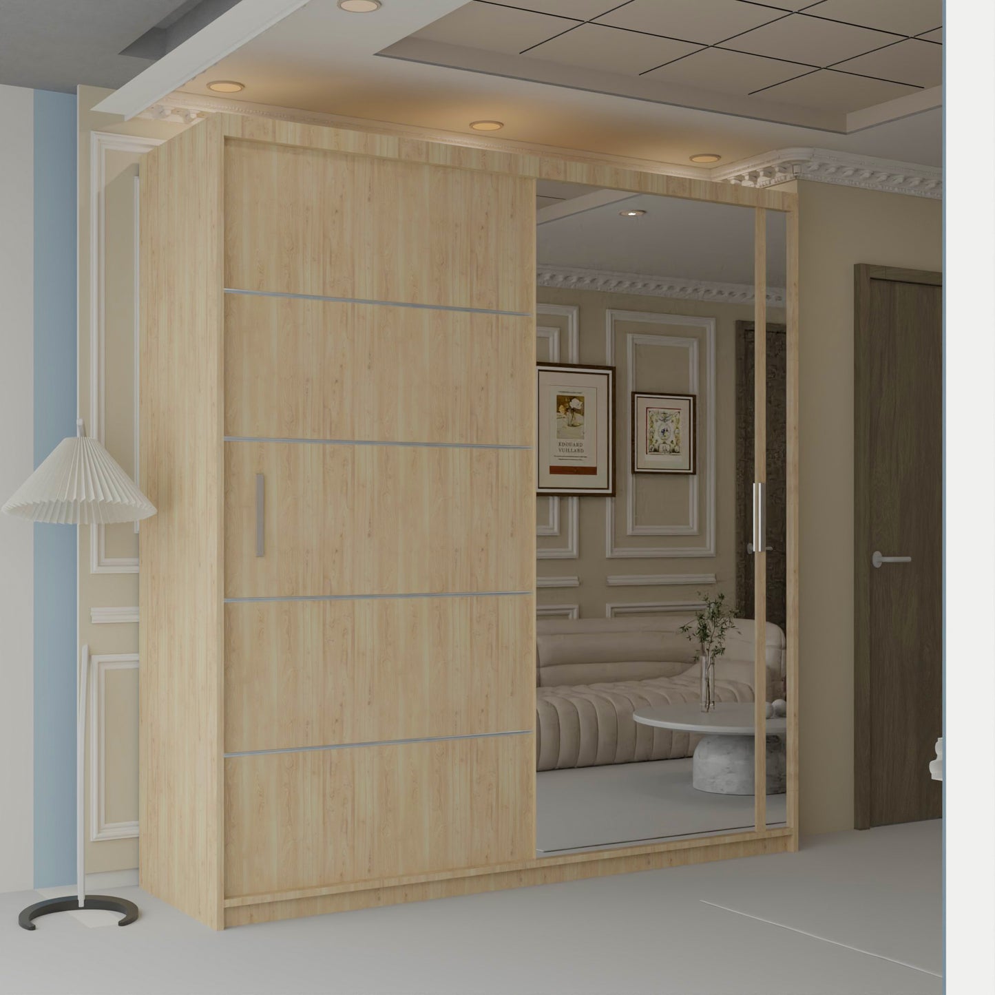 Vision New Sliding Mirror Door Wardrobe - Black, Gray, White, Oak