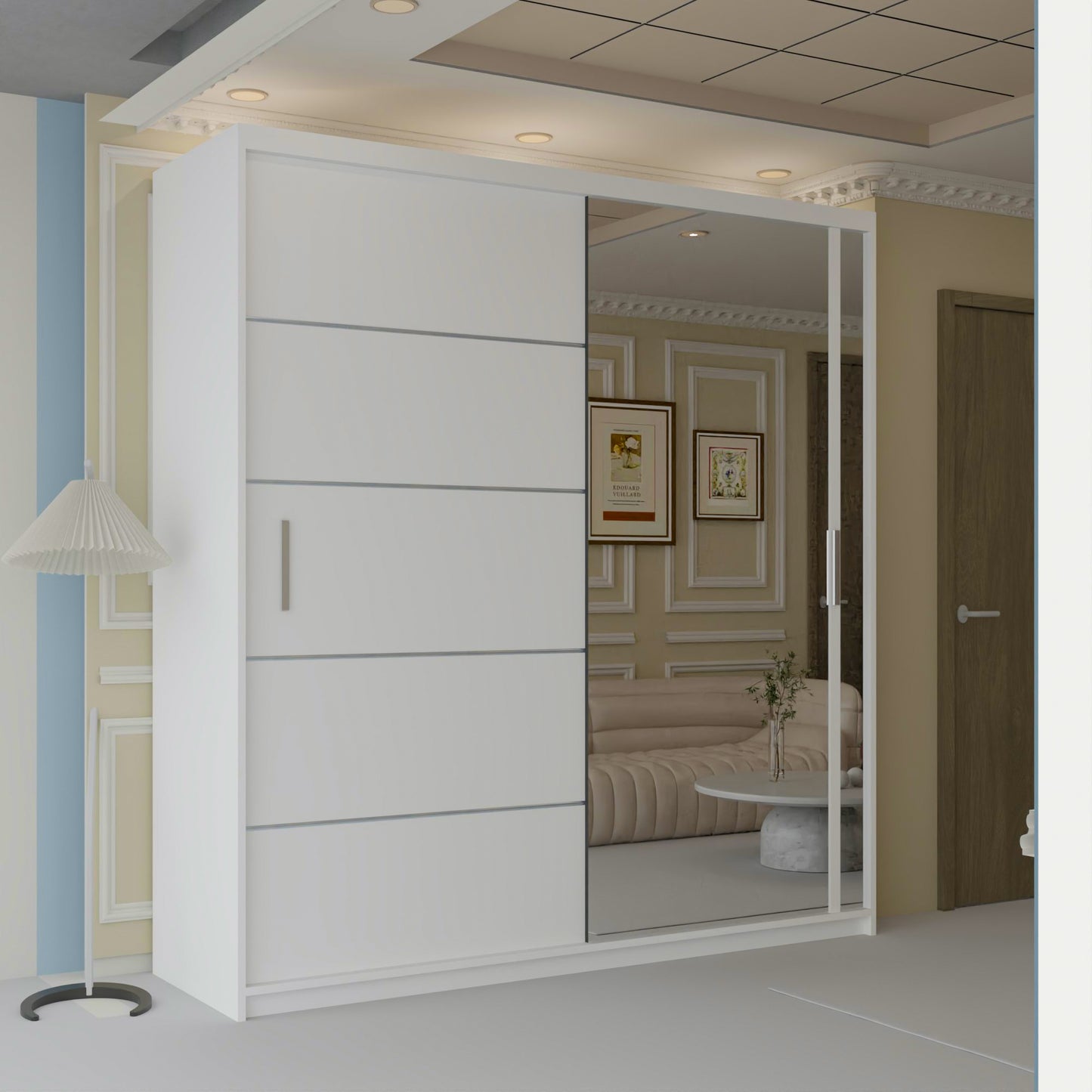 Vision New Sliding Mirror Door Wardrobe - Black, Gray, White, Oak