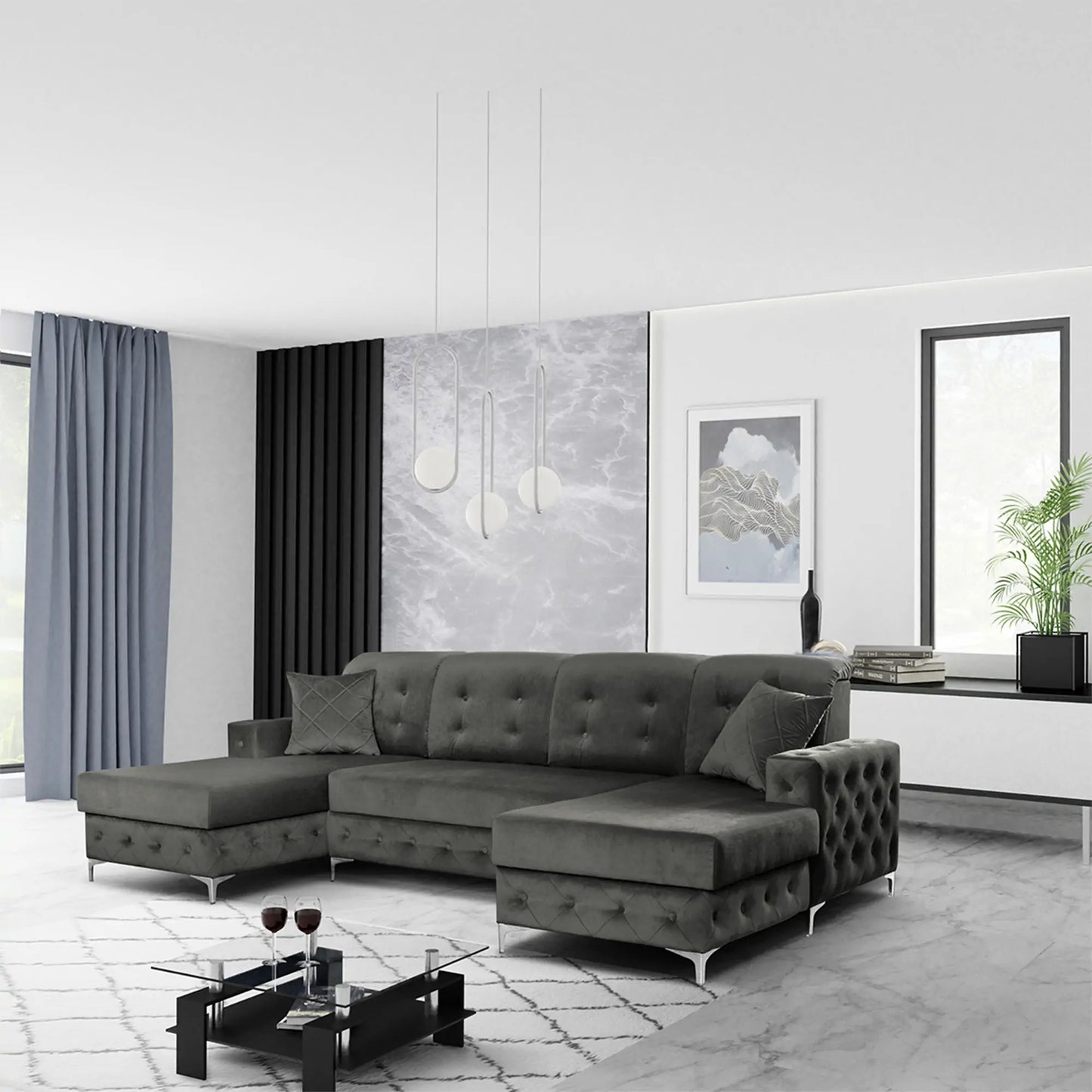 Verso Large Sofa Bed - Black, Blue, Grey, Sky Blue, Light Pink, Mustard, Silver
