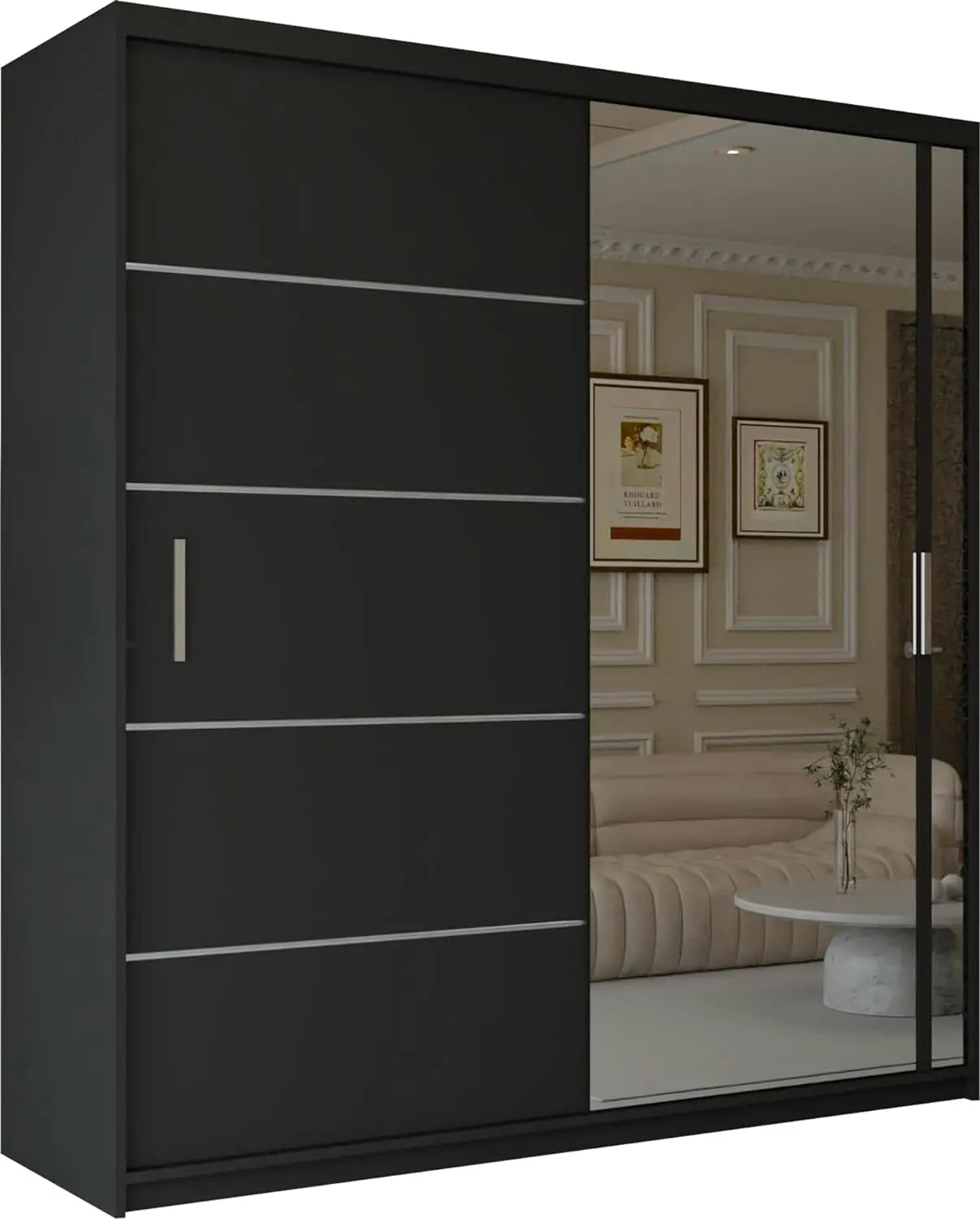 Vision New Sliding Mirror Door Wardrobe - Black, Gray, White, Oak