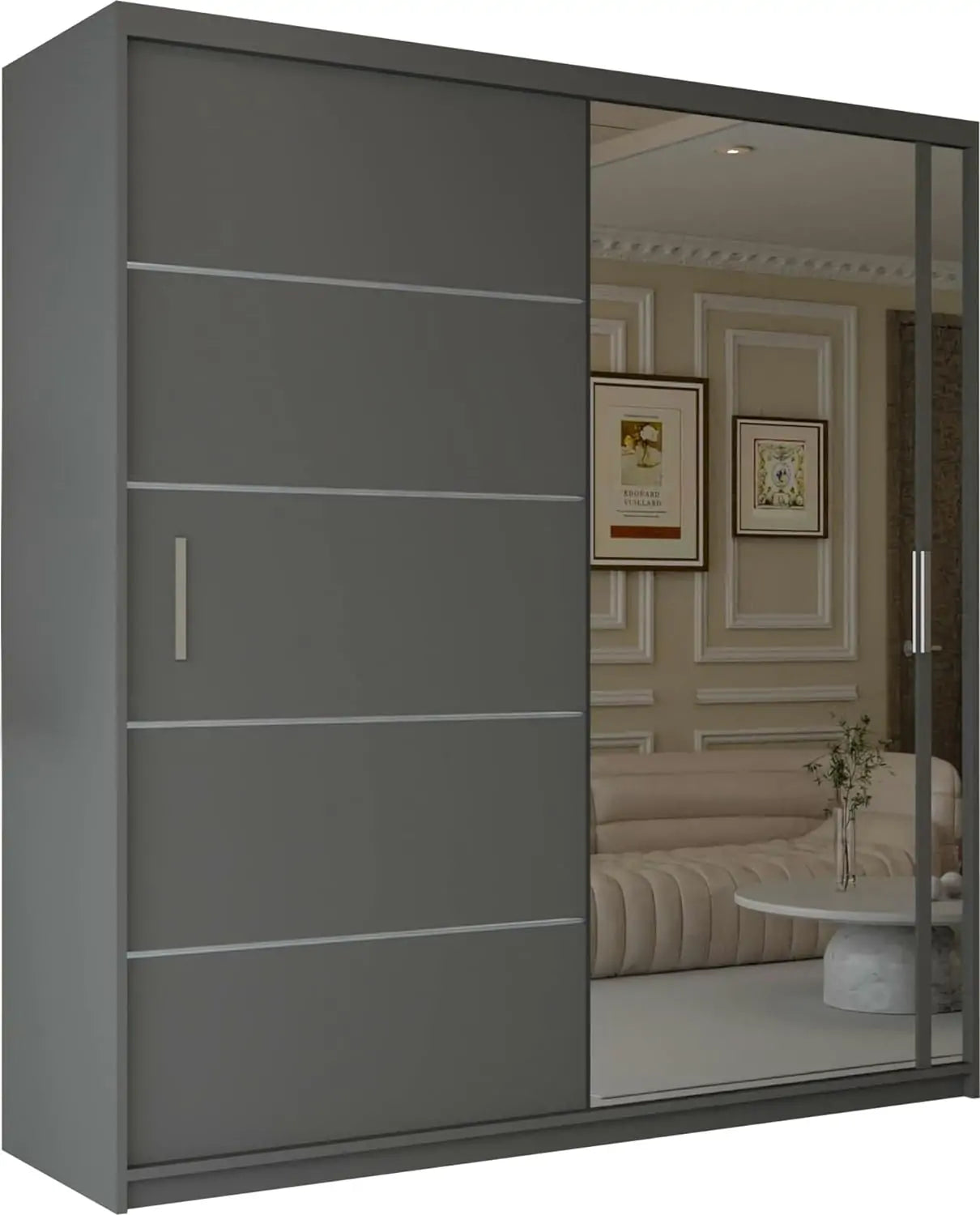 Vision New Sliding Mirror Door Wardrobe - Black, Gray, White, Oak