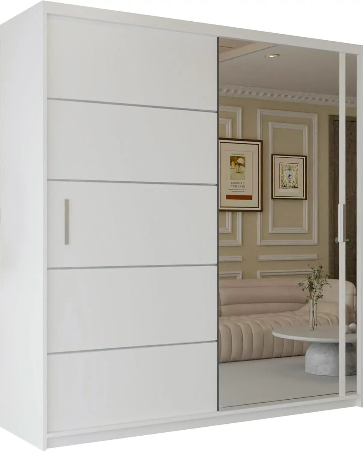 Vision New Sliding Mirror Door Wardrobe - Black, Gray, White, Oak