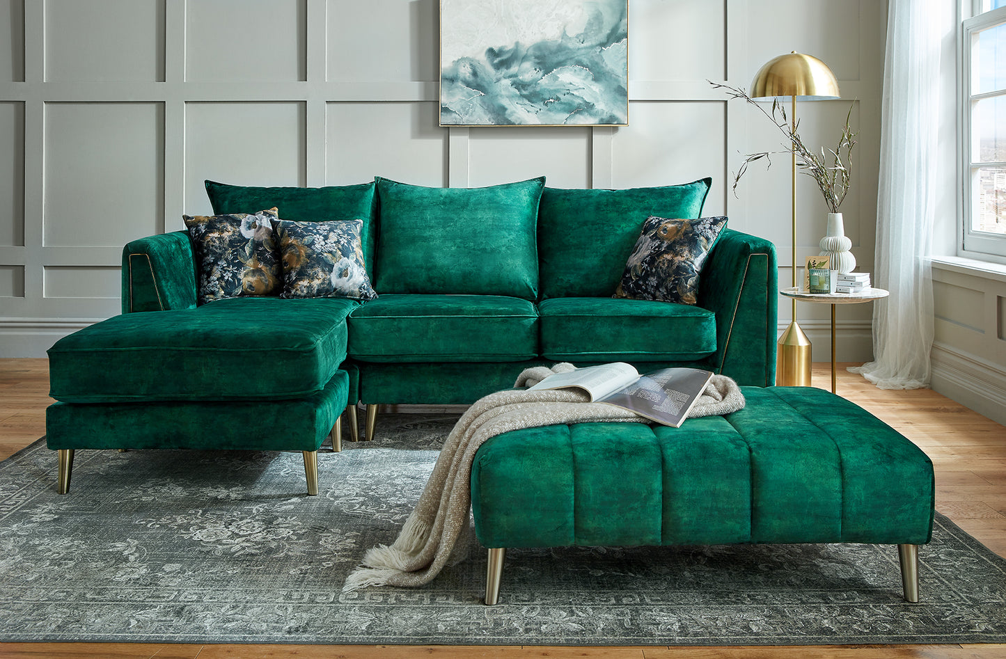 Vivo 4-Seater Green Velvet Lounger Sofa