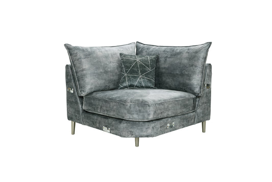 Vivo Grey Velvet Chaise Corner Sofa & Footstool
