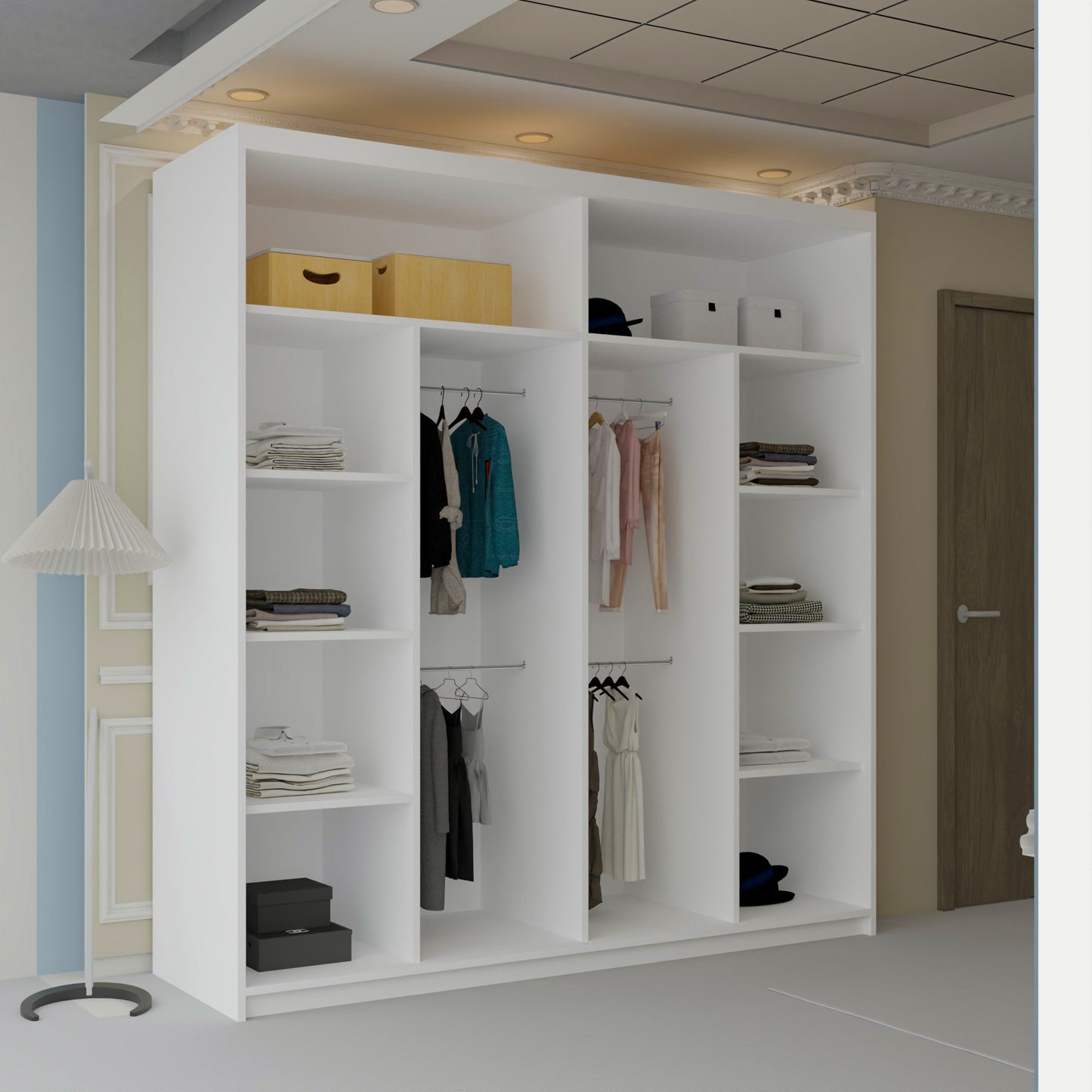 Vision New Sliding Mirror Door Wardrobe - Black, Gray, White, Oak