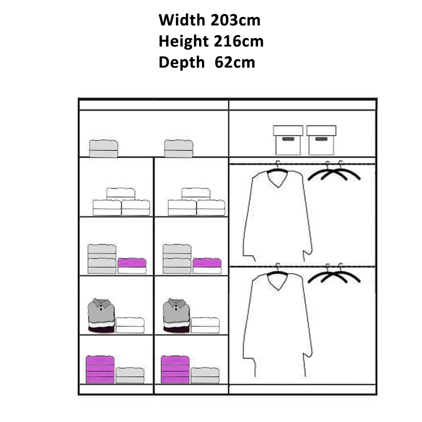 Houston Wardrobe - Black, Grey, White Oak