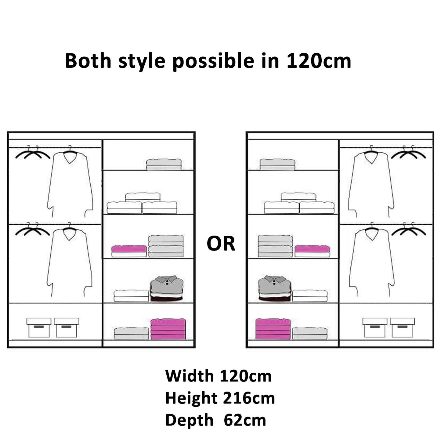 Houston Wardrobe - Black, Grey, White Oak