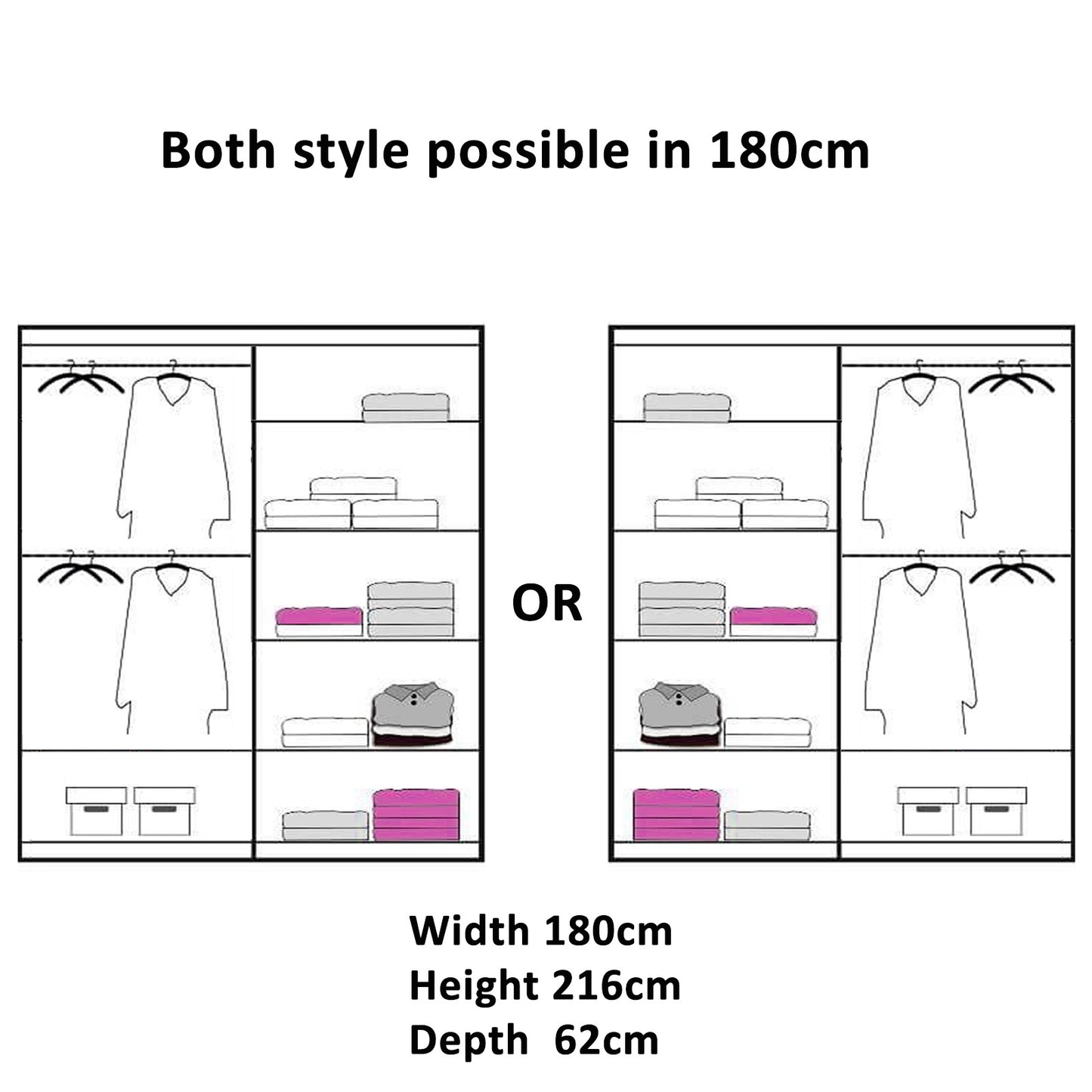 Houston Wardrobe - Black, Grey, White Oak