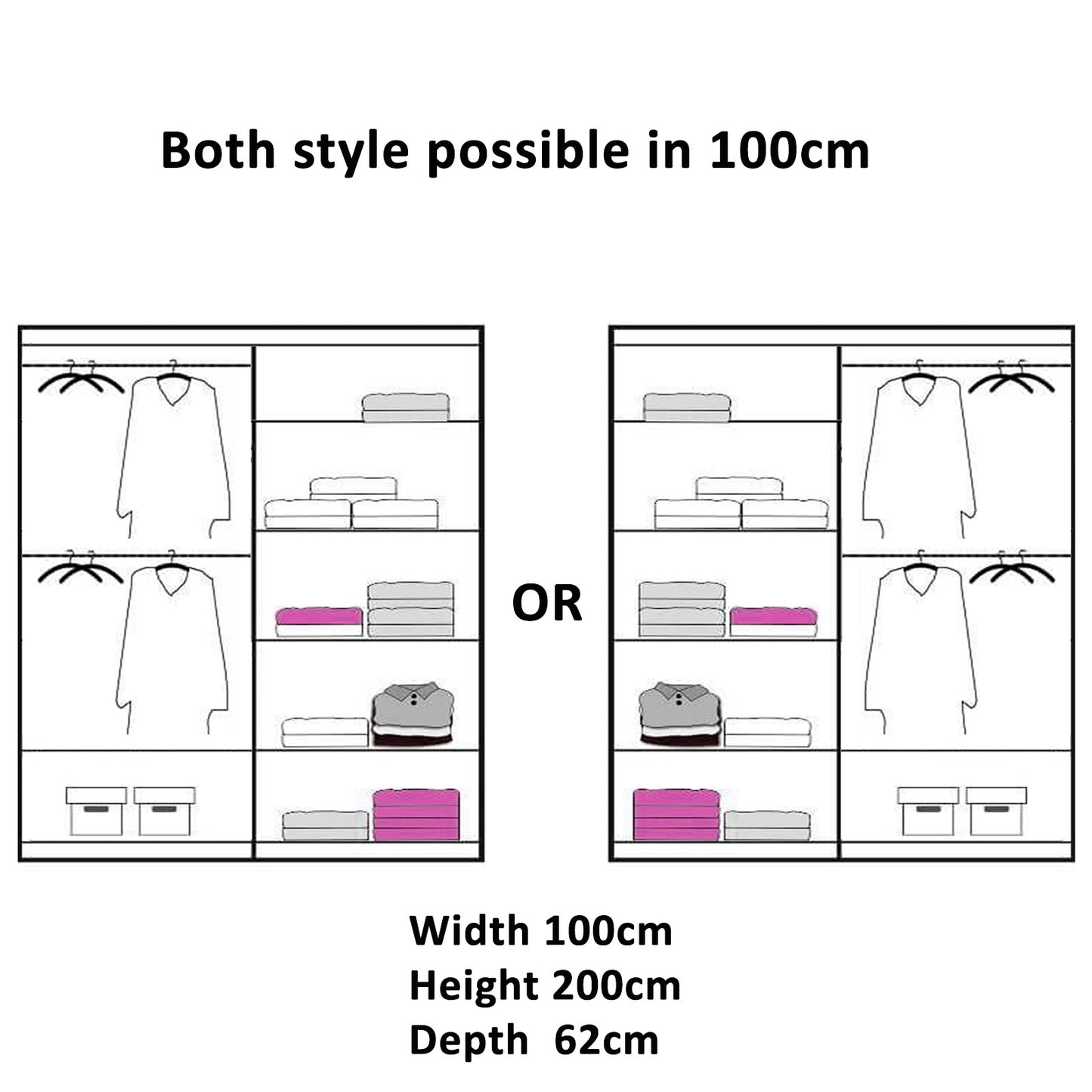 Houston Wardrobe - Black, Grey, White Oak