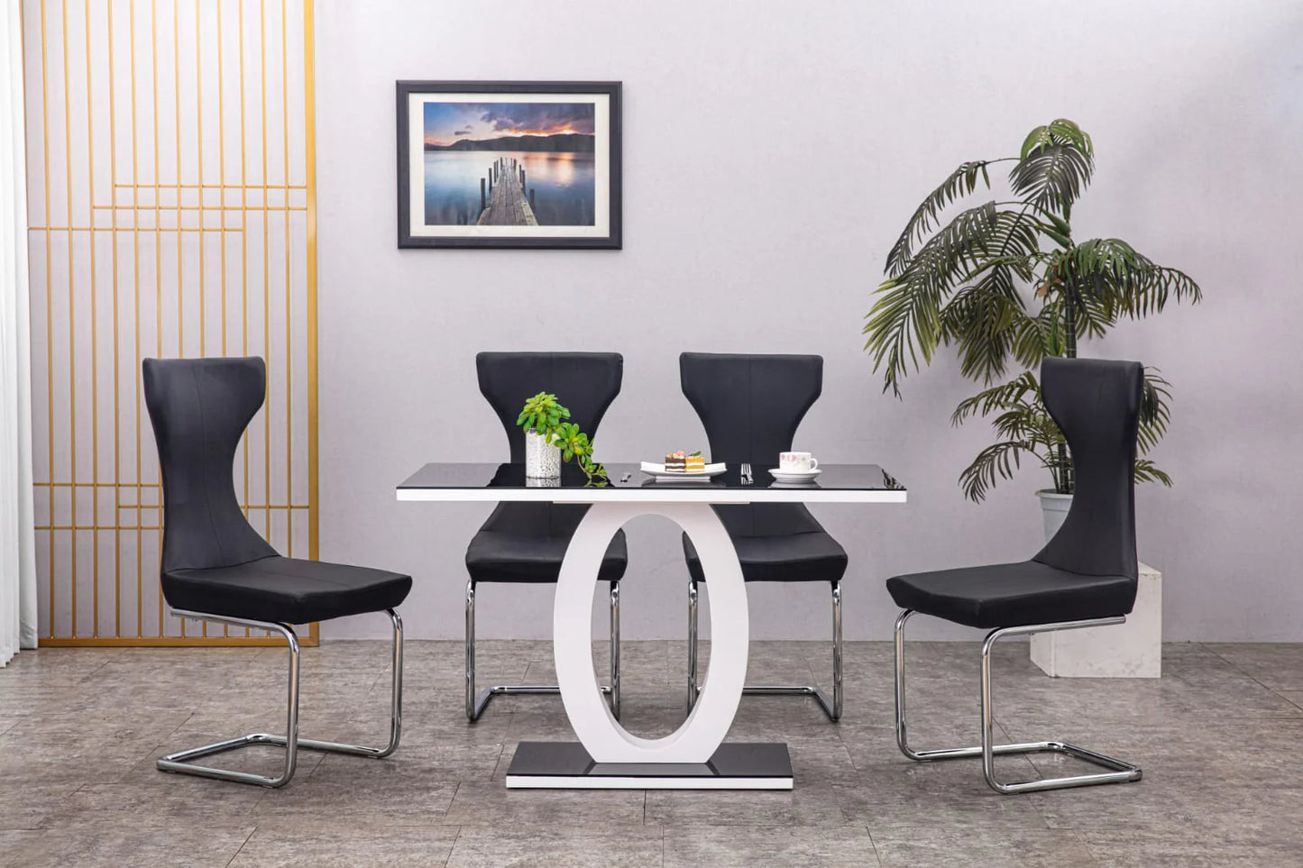 GIULIA 120 cm Grey Gloss Finish Tempered Glass Table Top Dining Set