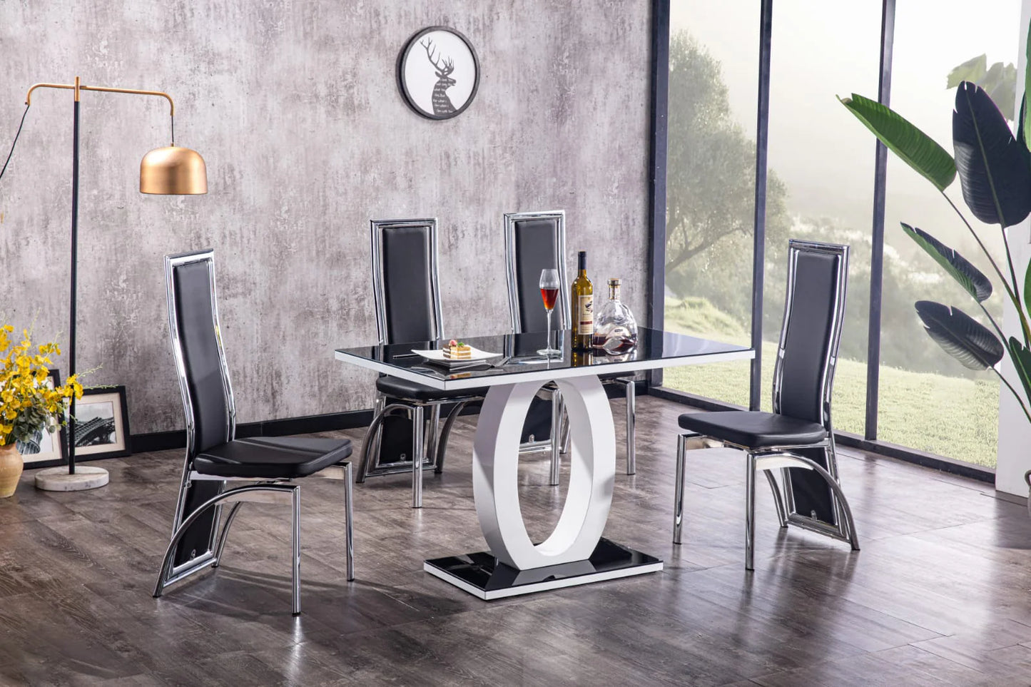 GIULIA 120 cm Grey Gloss Finish Tempered Glass Table Top Dining Set