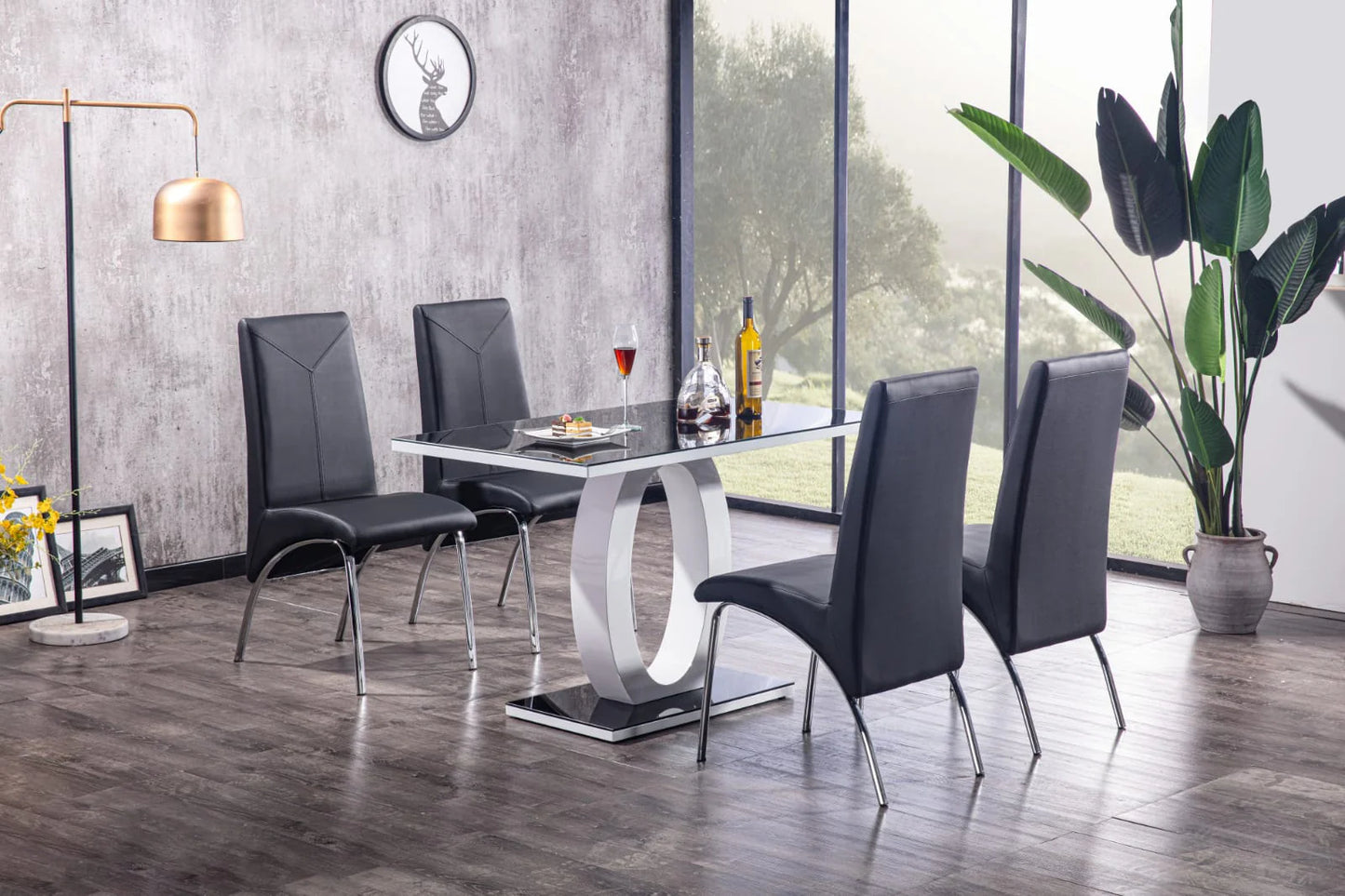GIULIA 120 cm Grey Gloss Finish Tempered Glass Table Top Dining Set