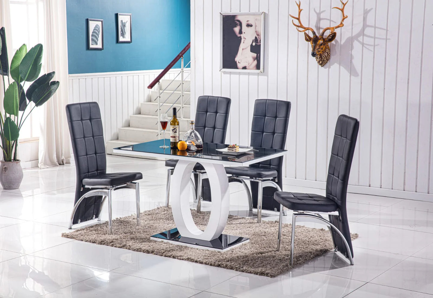 GIULIA 120 cm Grey Gloss Finish Tempered Glass Table Top Dining Set