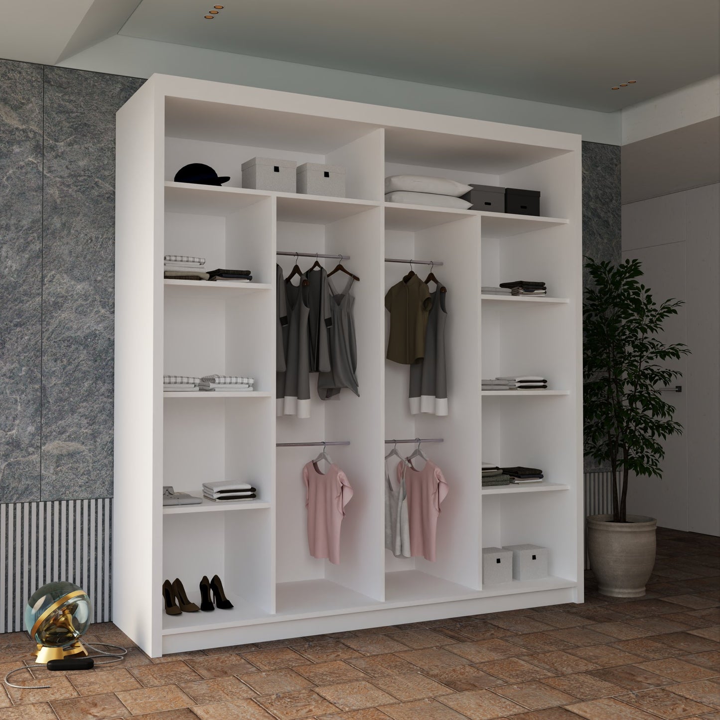Batumi Wardrobe - Black, White, Grey, Oak - 120cm, 150cm, 180cm, 203cm