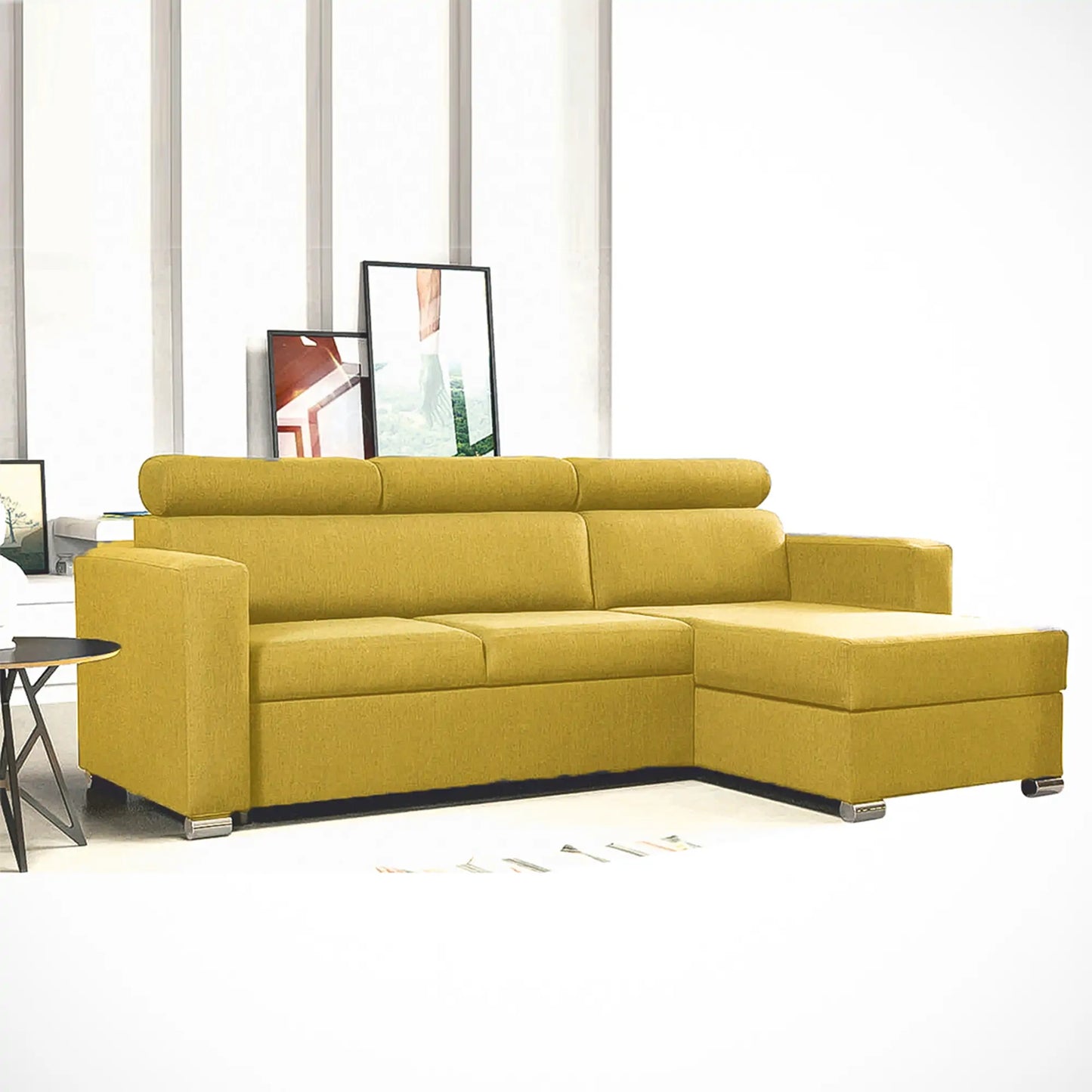 Hugo Corner L-Shape Sofa Bed - Black, Blue, Grey, yellow