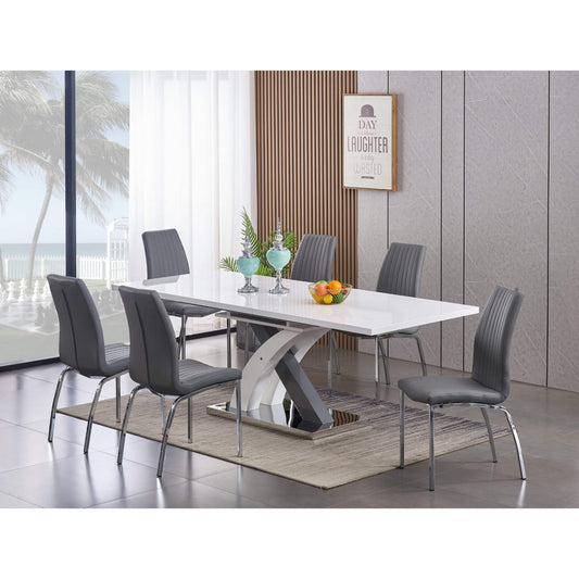Zurich Extending Dining Table: High Gloss White & Grey