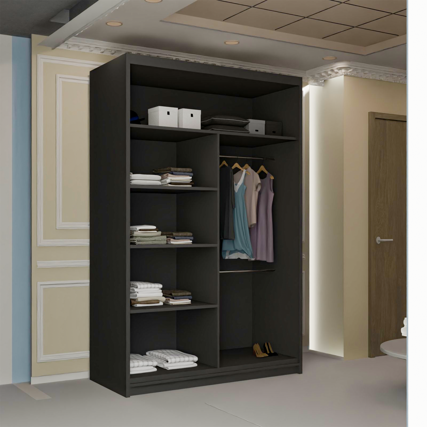 Vision New Sliding Mirror Door Wardrobe - Black, Gray, White, Oak