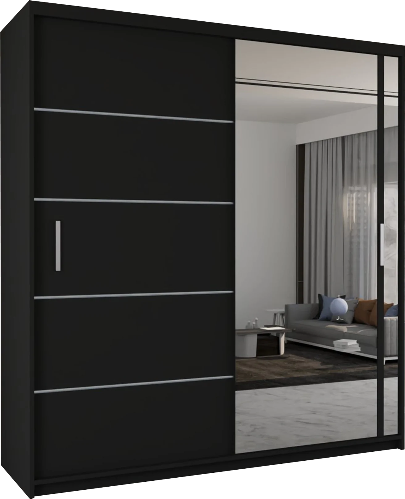 Vision New Sliding Mirror Door Wardrobe - Black, Gray, White, Oak