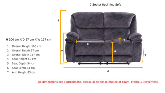 Milano 2-Seater Recliner Sofa in Charcoal