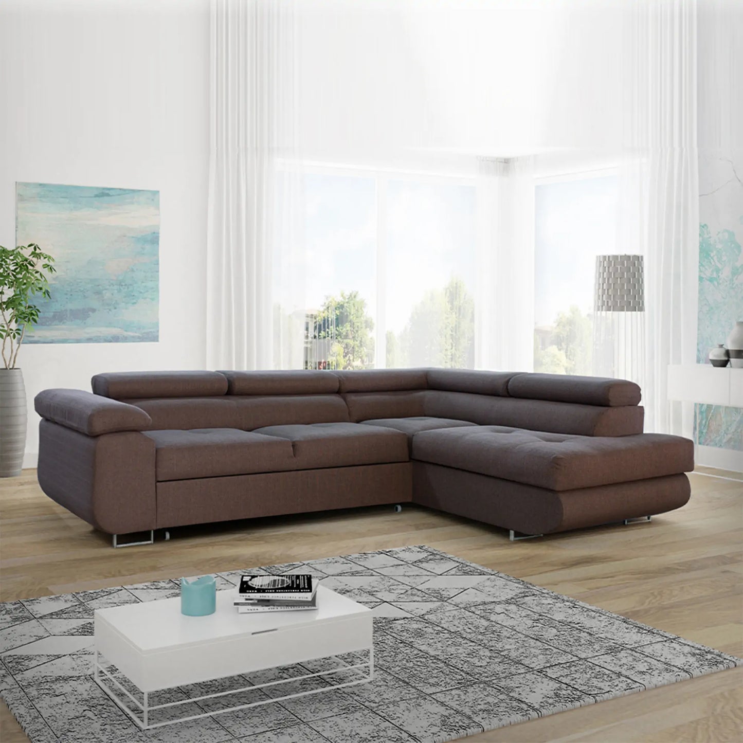 LIDO Corner Sofa Bed - Black, Blue, Brown, Green, Grey, Sky Blue