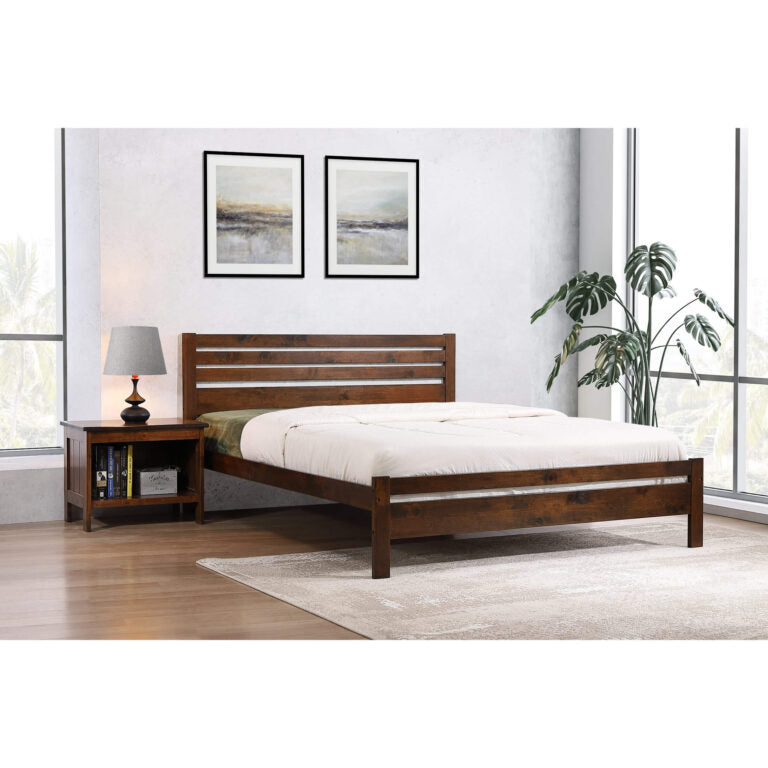 Solid Wood Bed - Antique Oak Finish - Single, 4 Foot, Double, King Size