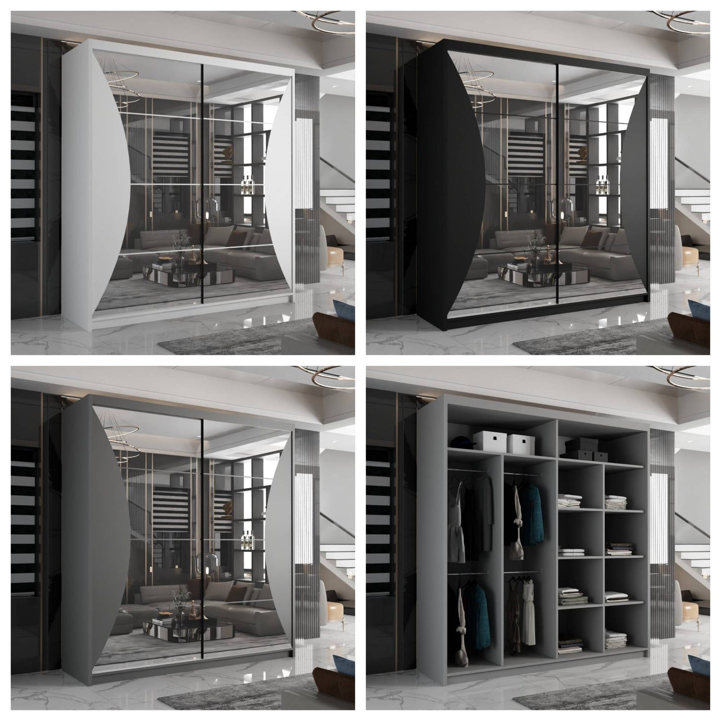 California Sliding Wardrobe - Black, White, Gray