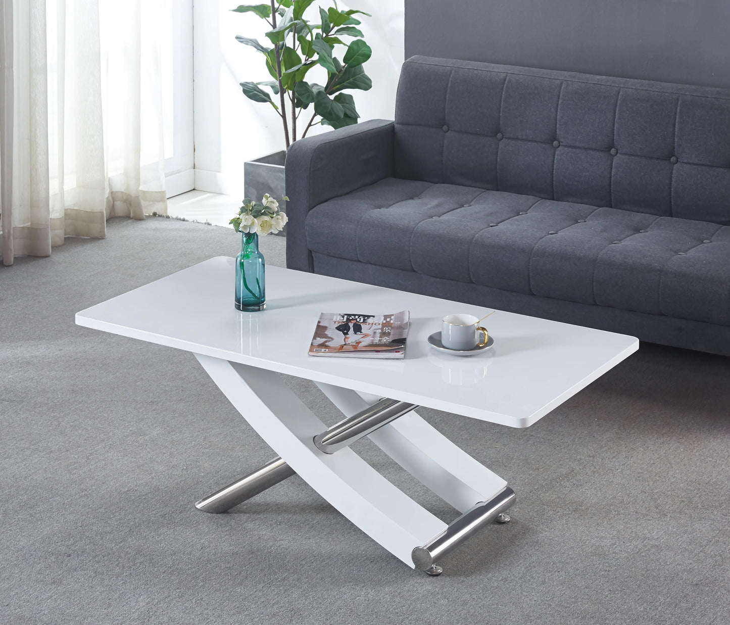 Carlo Black,Grey,White Gloss Top MDF Coffee Table with Cross Leg Frame