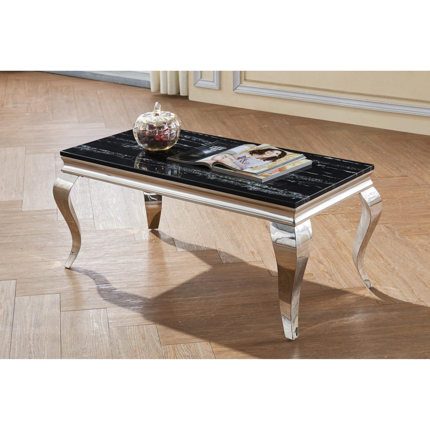 Arriana Marble Coffee Table – Stainless Steel Base