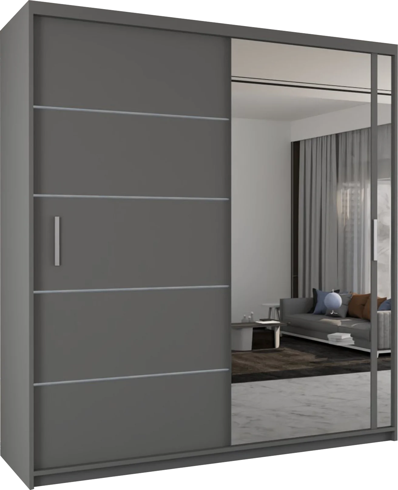 Vision New Sliding Mirror Door Wardrobe - Black, Gray, White, Oak