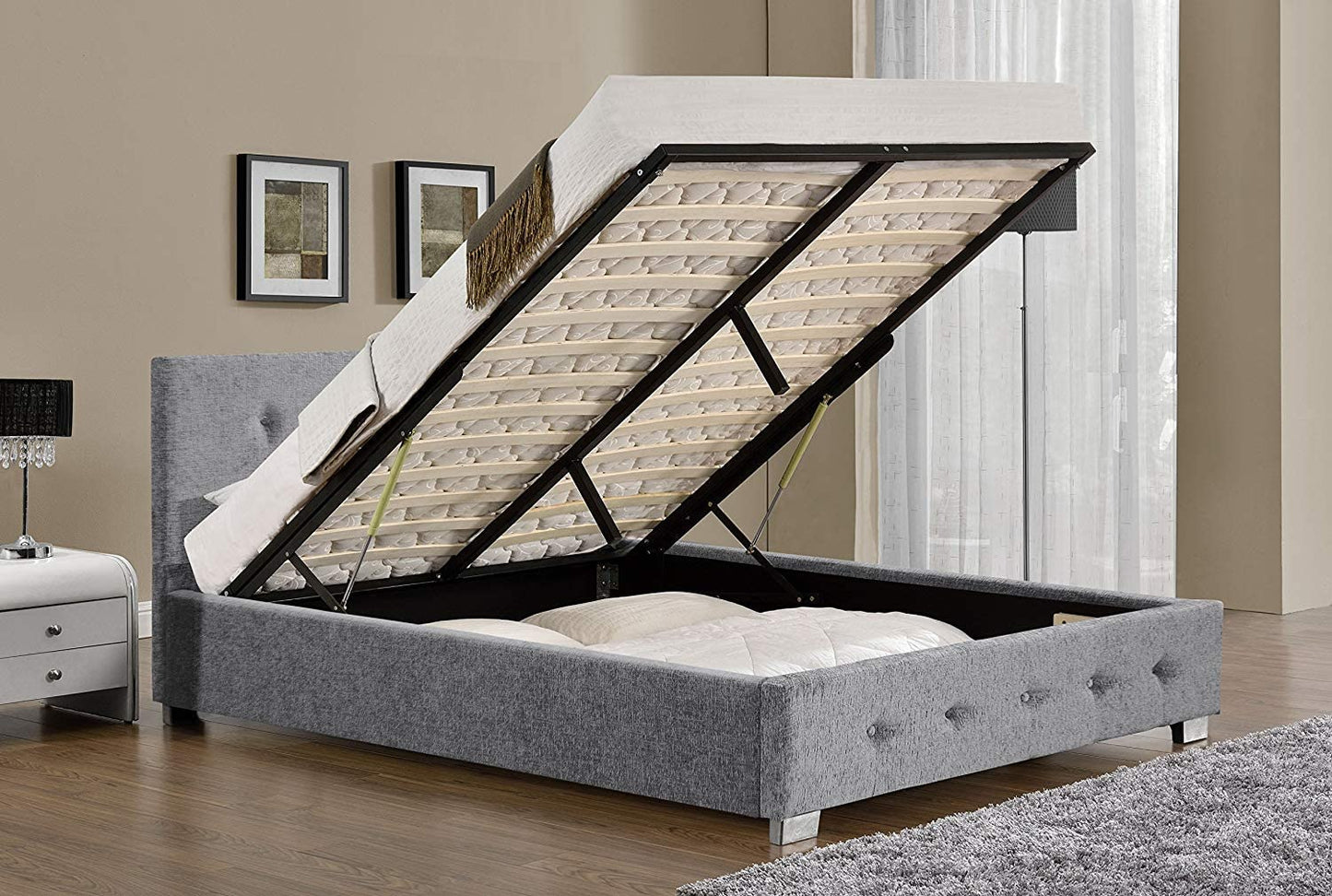 GREY Fabric Marvelous Ottoman Storage Bed