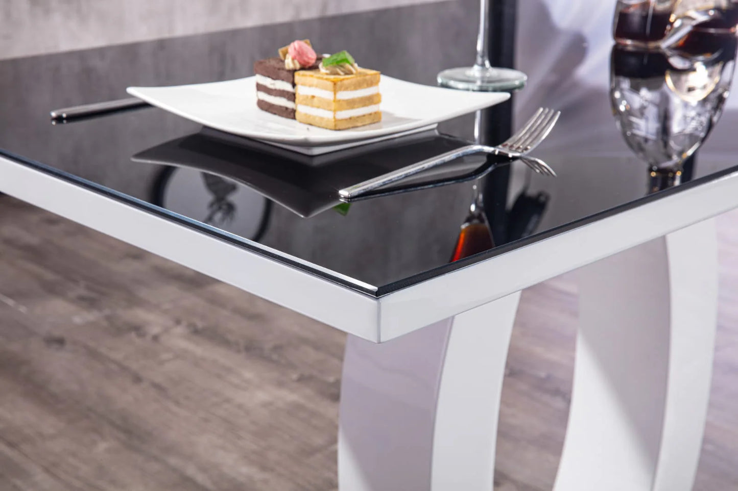 GIULIA 120 cm Grey Gloss Finish Tempered Glass Table Top Dining Set
