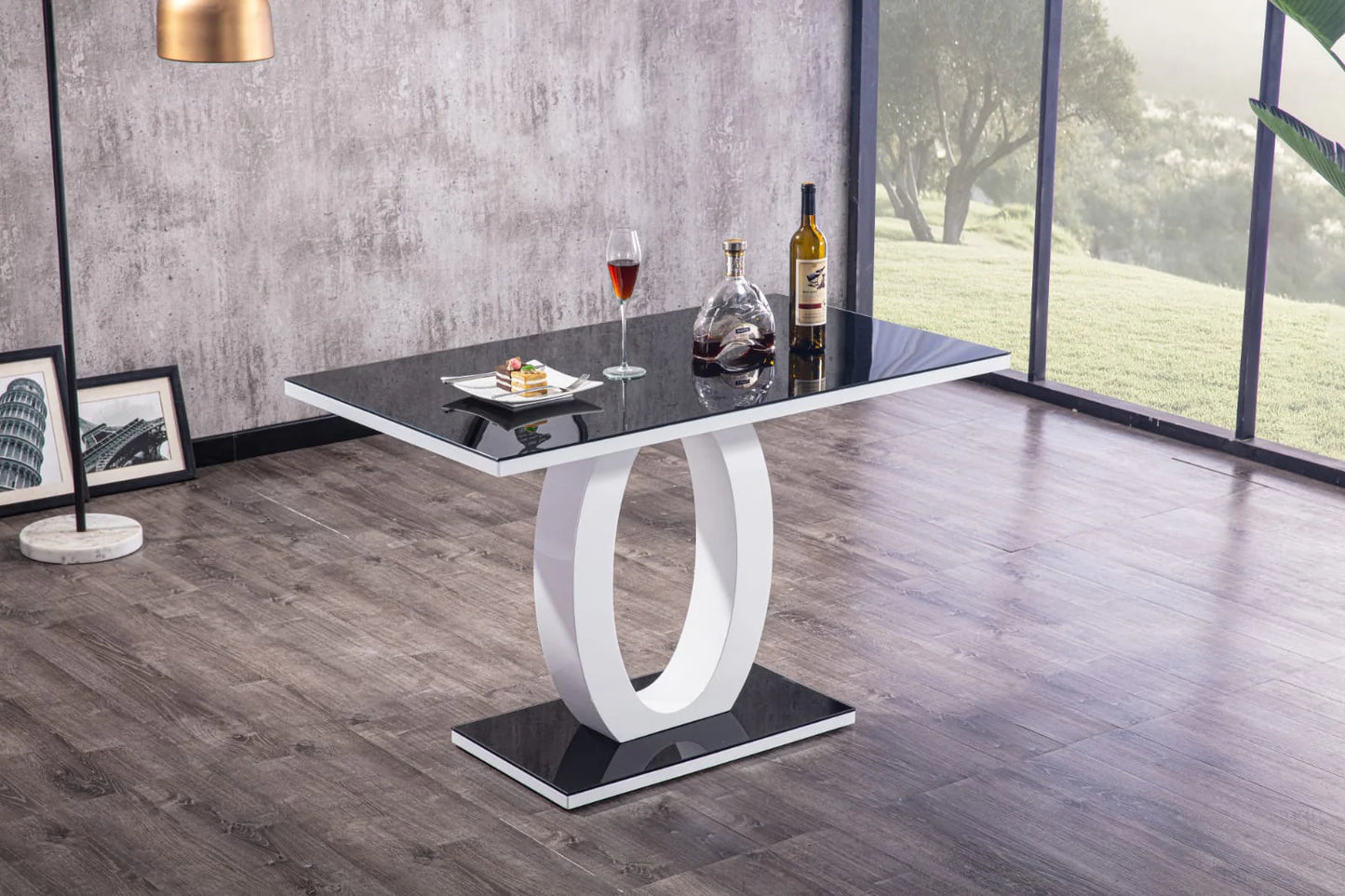 GIULIA 120 cm Grey Gloss Finish Tempered Glass Table Top Dining Set