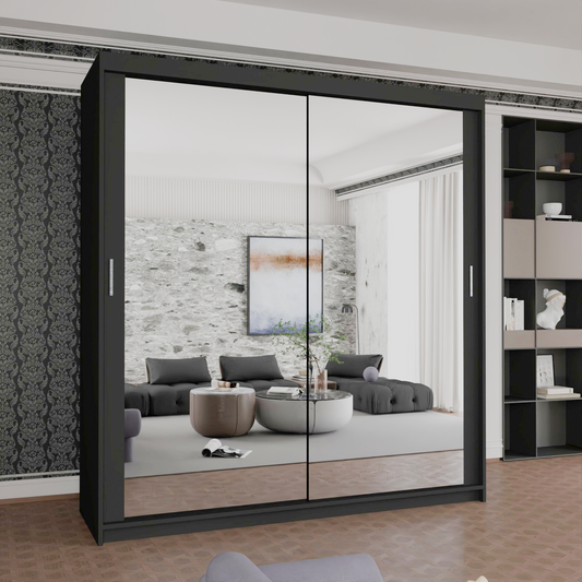 Houston Wardrobe - Black, Grey, White Oak