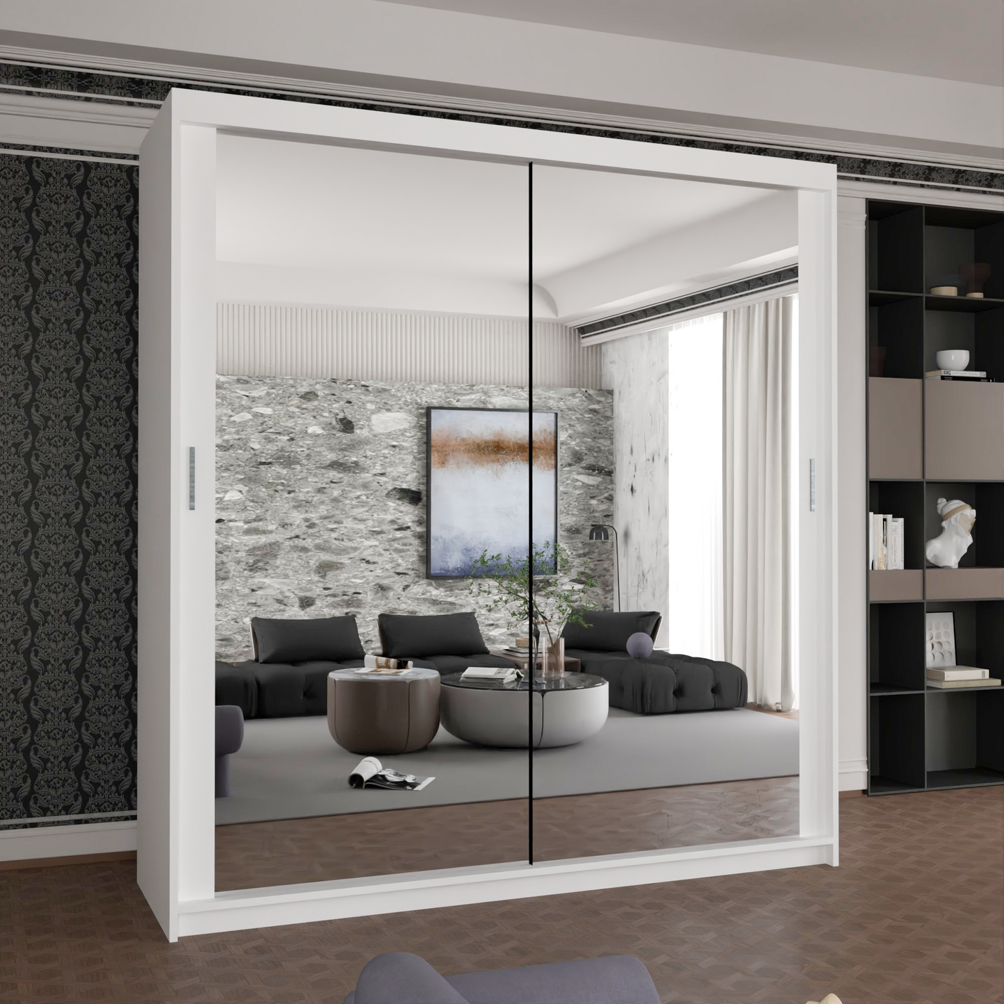 Houston Wardrobe - Black, Grey, White Oak