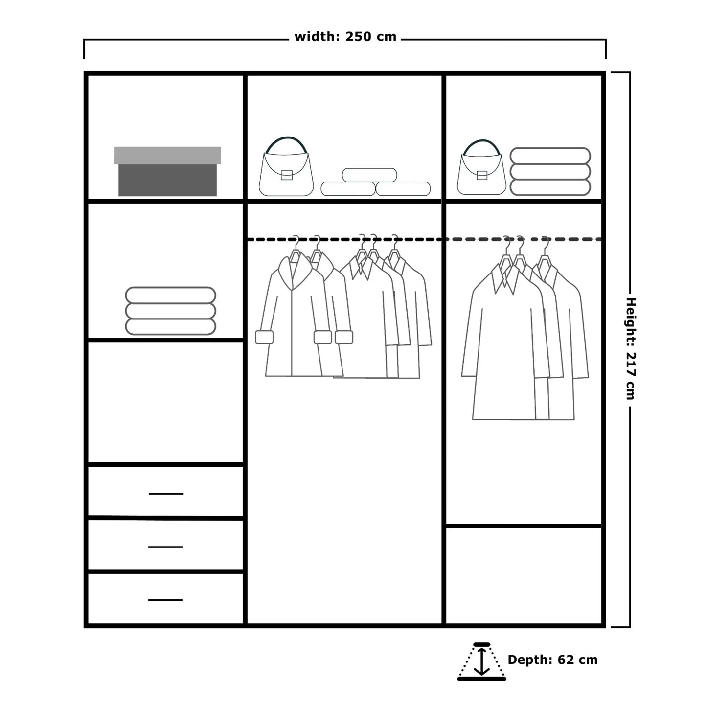 Vision Wardrobe - Black, Gray, White - 250cm