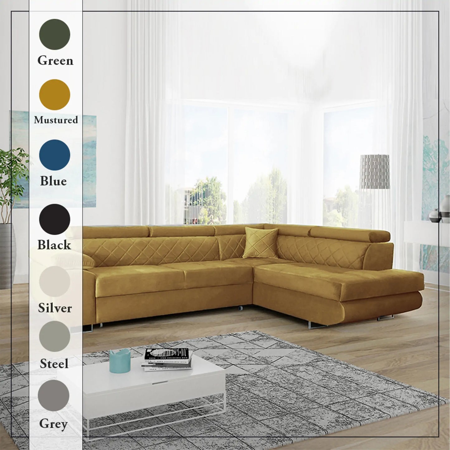LAGUNA CORNER SOFA - Black, Blue, Green, Grey, Mustard, Silver, Steel