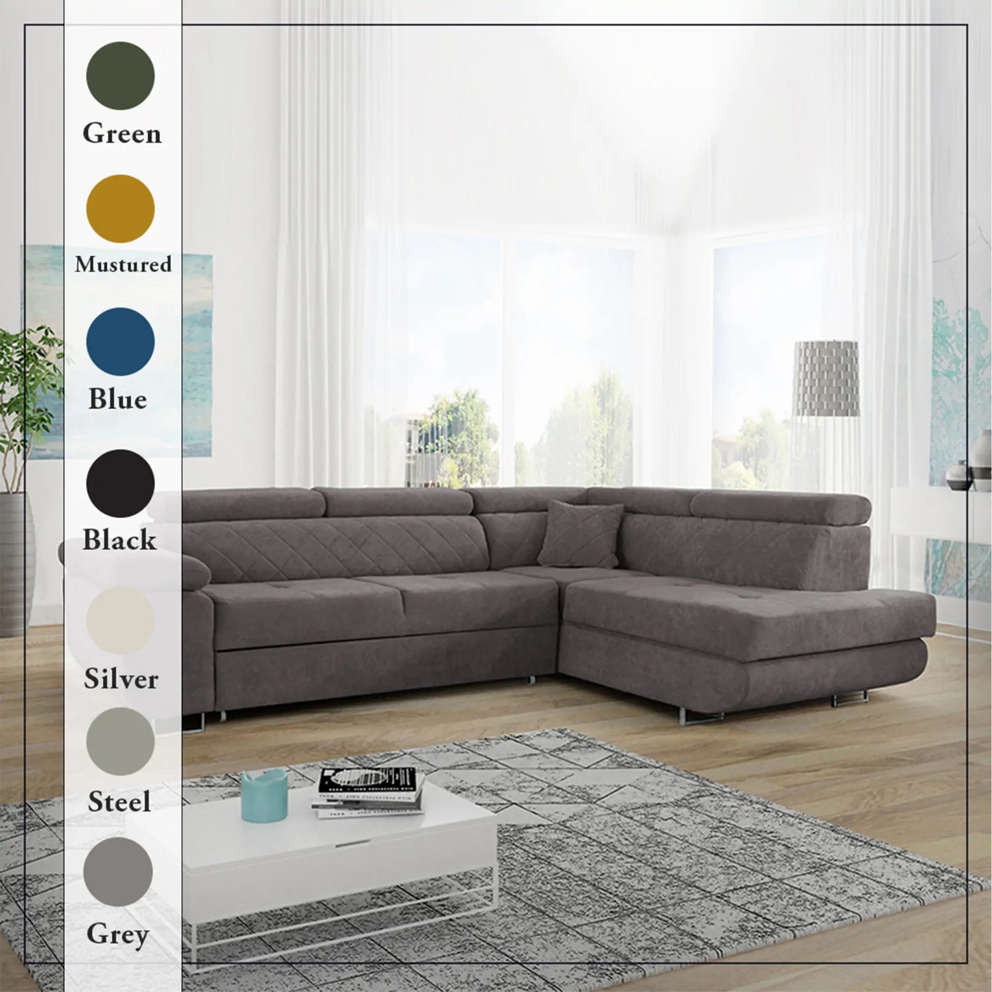 LAGUNA CORNER SOFA - Black, Blue, Green, Grey, Mustard, Silver, Steel