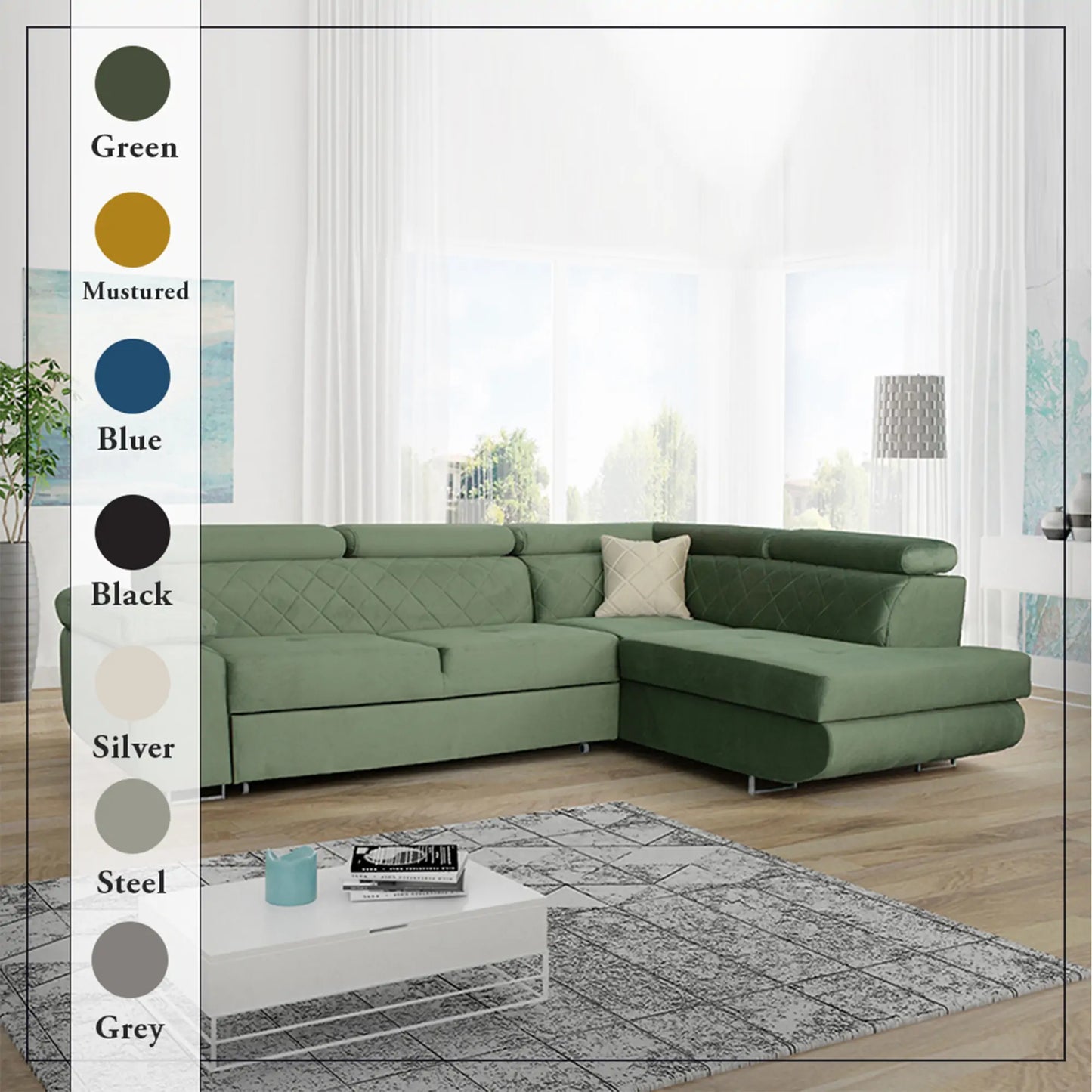 LAGUNA CORNER SOFA - Black, Blue, Green, Grey, Mustard, Silver, Steel
