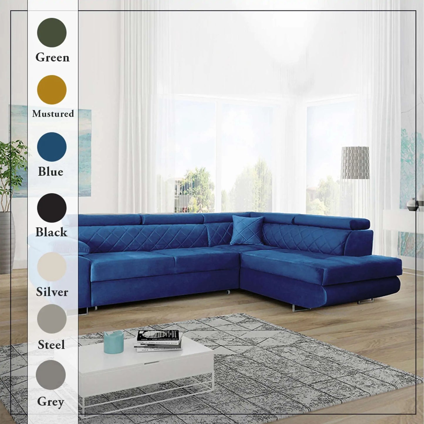 LAGUNA CORNER SOFA - Black, Blue, Green, Grey, Mustard, Silver, Steel