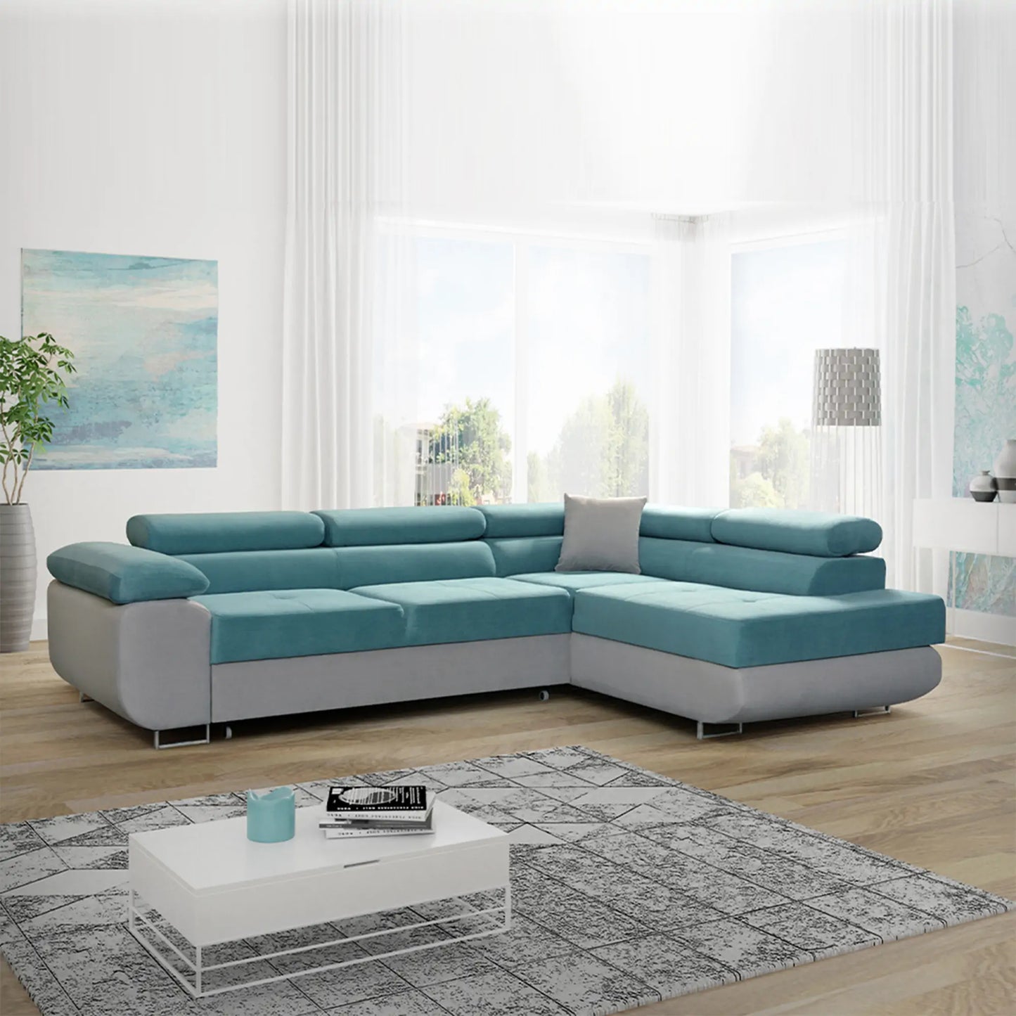 LIDO Corner Sofa Bed - Black, Blue, Brown, Green, Grey, Sky Blue