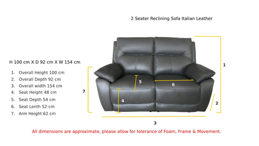Rimini 2-Seater Leather Recliner Sofa - Dark Grey Color